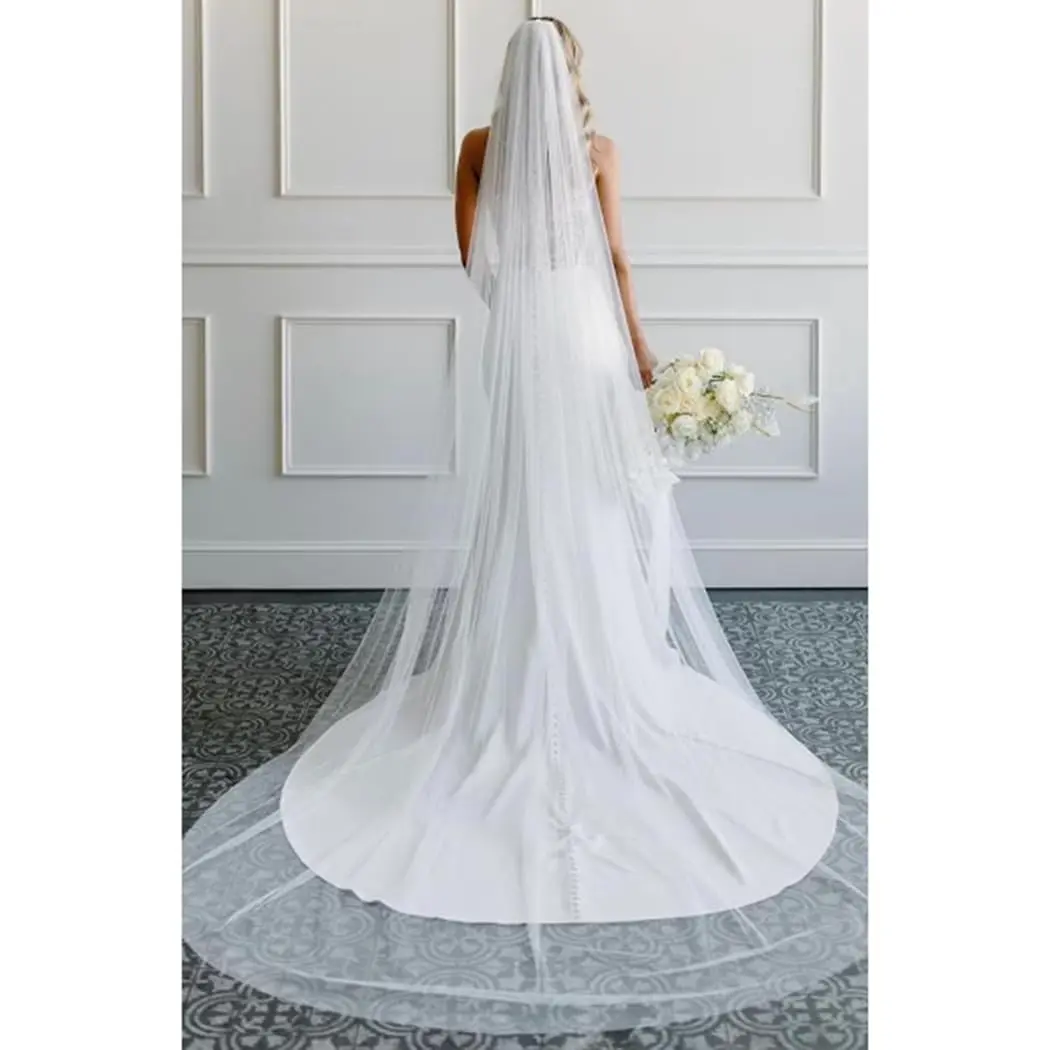 Bride Wedding Cathedral Veil Long Drop Veils Simple Soft Tulle Bridal Veils for Brides Barely There Soft Tulle Wedding Veil, Cathedral to Fingertip, Lightweight Minimalist Sheer Bridal Veil