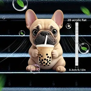 Cute Dog Drinking Bubble Tea Car Exhaust Vent Clip Decoration, Functional Car Accessory, Adorable Pet Design, Perfect Gift Idea, Car Interior Accessory, Cute Car Accessories