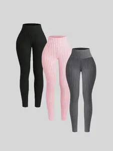 Soft Skin-Friendly High Waist Slim Fit Knit Pants Set, Three-Piece Set, Comfortable, Casual and Stylish, Perfect for All Seasons