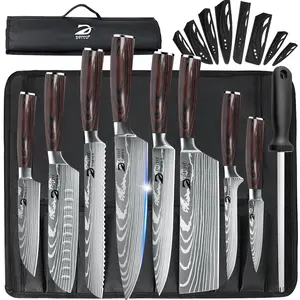 MDHAND Professional Kitchen Knife, 9 Piece Chef's Knife Set Sharp knives for the kitchen High Carbon Stainless Steel, Japanese Cooking Knife with Roll Bag Retro Blade, mothersdaygift