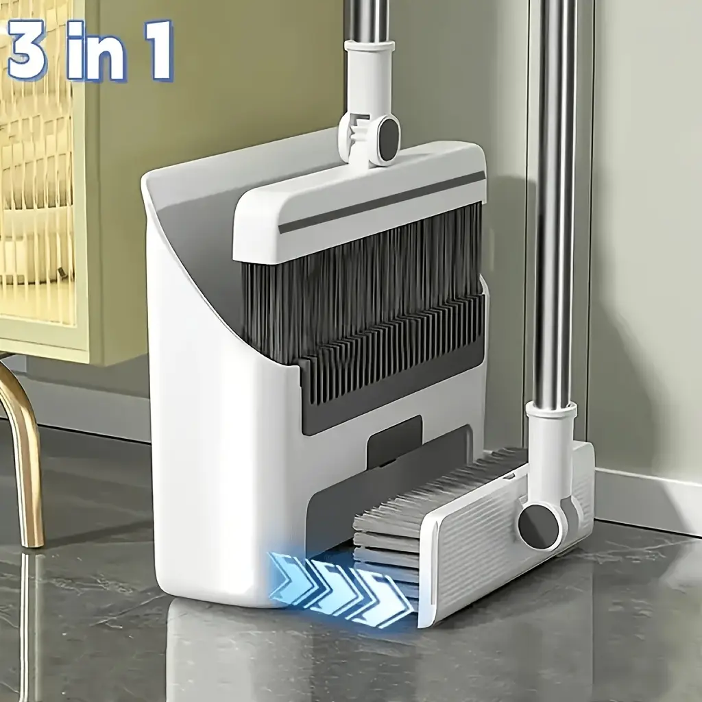 3-in-1 Home Care Supplies Cleaning Kit with Handle - Foldable Soft-Bristled Broom, Dustpan & Brush Combo, Non-Stick Bristles, Ideal for Office, Dorm, Perfect Christmas Gift