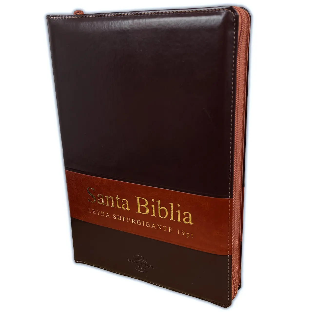 CLARAMENTE CRISTIANO Holy Bible in Spanish, Reina Valera 1960 Edition, 19-Point Super Giant Font, Brown Imitation Leather Cover with Zipper and Index