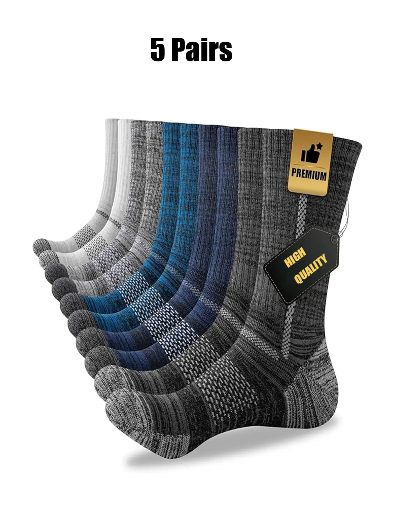 5 Pairs Men's Colorblock Crew Work Socks, High-Quality All-Season Hiking Running Athletic Sports Socks, Mid-Calf Boot Socks for Men