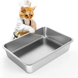 Stainless Steel  Litter Box, Large Metal Litter Pan for Cats, Kitty Litter Box Never Absorbs Odors, Low Side Entry Non Stick, Easy Clean 17.5 x 13.5 x 4 inches