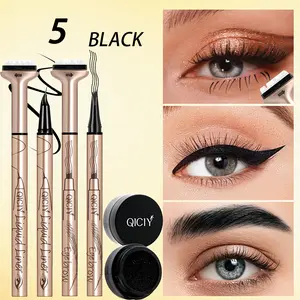 3-piece set - Long-lasting eyelash stamp pen, Eyebrow Pencil, liquid eyeliner Pen; Two-color eyelash stamp and ink cartridge; Black or brown eye makeup set; Sweat and smudging resistant; Perfect gift