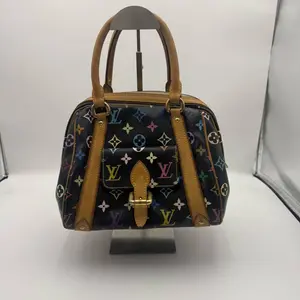 Pre-owned Louis Vuitton Used Murakami black multicolor canvas Speedy satchel bag with vachetta leather trim, front pocket, gold buckle