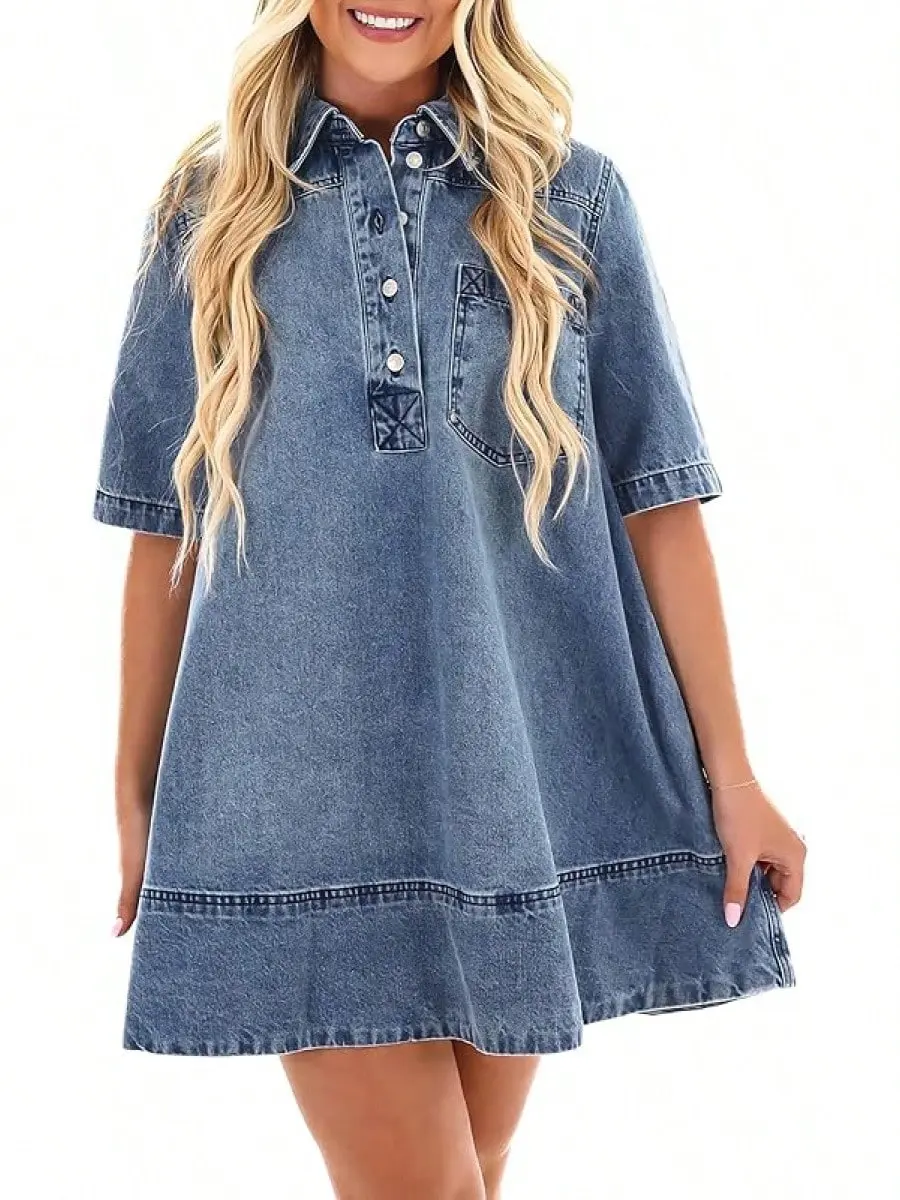 knee length dresses for ladies Reiga Smock Mini Dress in Denim Indigo main image 1