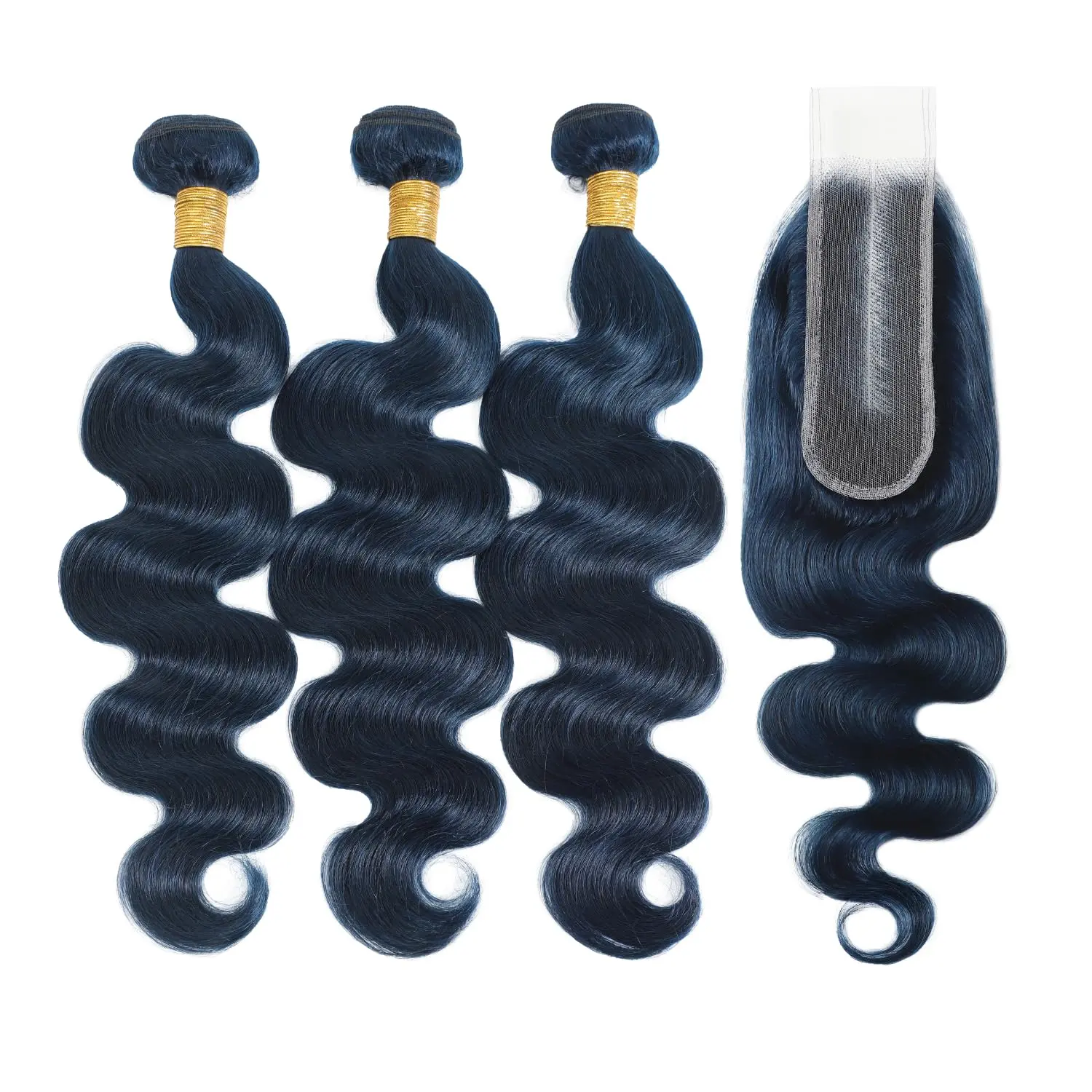 ANMETAN Dark Blue Bundles with Closure, 12A Body Wave Human Hair 3 Bundles with HD Transparent Lace Closure Soft Thick for Quick Weave Sew-In