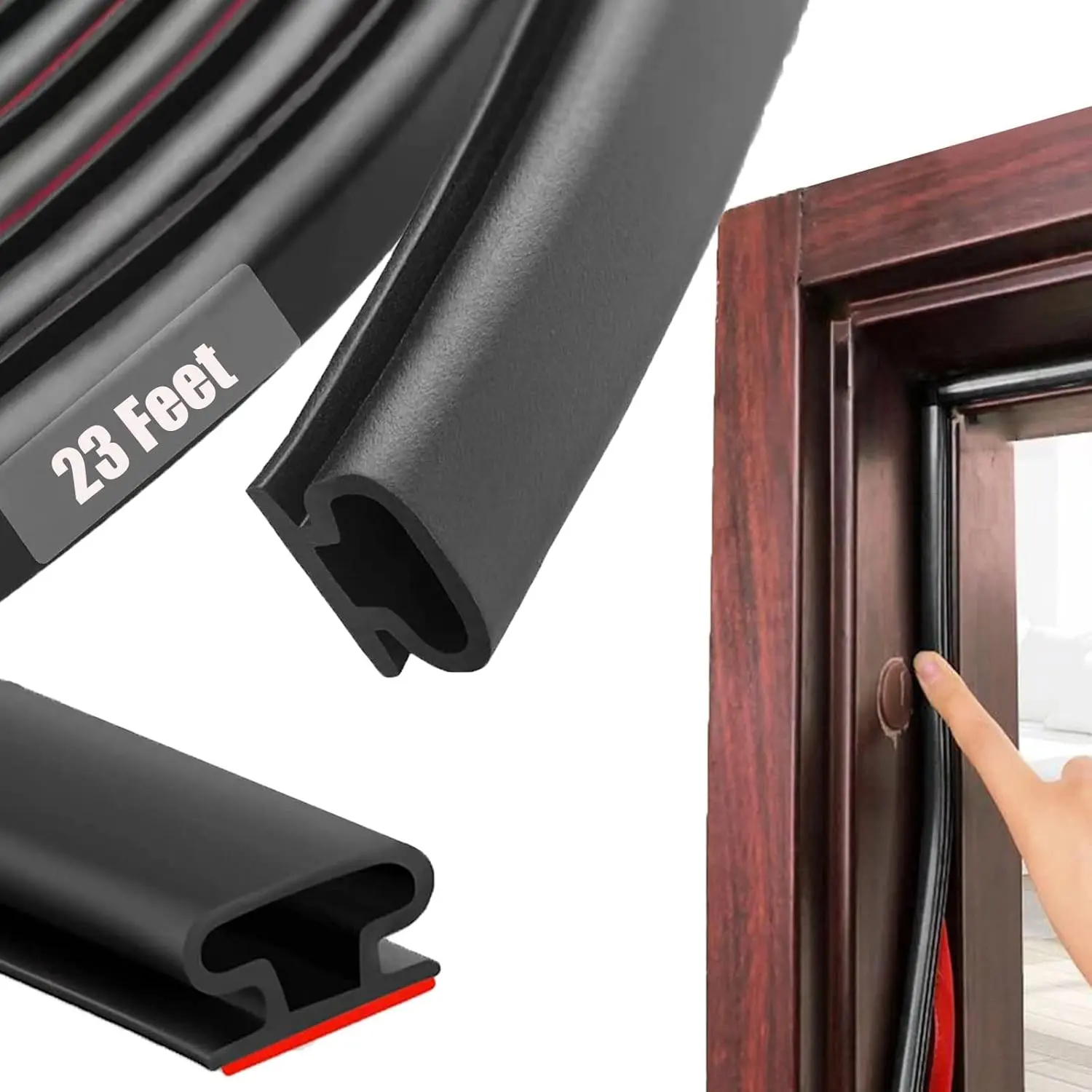 Black Rubber Weather Stripping Door Seal Strip, D Shape Door Rubber Weather Seal Strip, SelfAdhesive Door Weatherstripping Soundproofing Door Sealing Strip for Windows (23 , Black)
