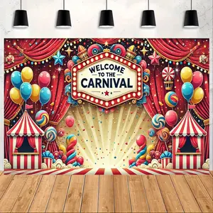 Vibrant Carnival Theme Polyester Backdrop for Parties, Birthday Party Supplies, Party Background Decoration, Perfect for Birthday Celebrations, Birthday Party Decorations and Photo Booths, No Power Required