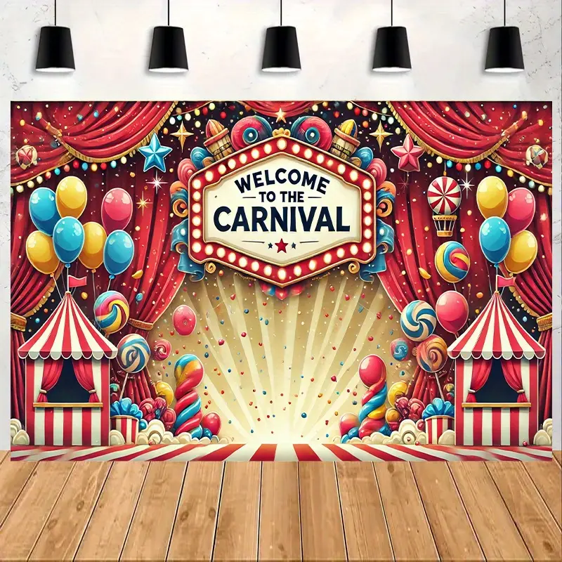 Vibrant Carnival Theme Polyester Backdrop Banner for Parties, Birthday Party Supplies, Party Background Decoration, Perfect for Birthday Celebrations, Birthday Party Decorations and Photo Booths, No Power Required