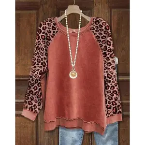 Women's Leopard Print Splicing Contrast Color Long Sleeve Sweater Top Women