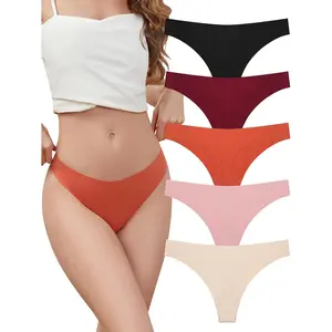 Seamless Thongs for Women,No Show Ladies Underwear,Invisible Comfortable Panties,Low Rise Gym Workout Undies,5 Pack