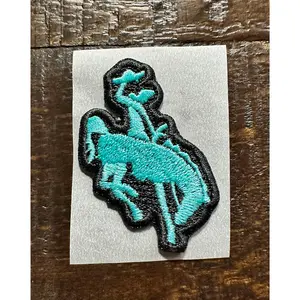 Turquoise Bucking Cowboy Embroidered Hat Patch