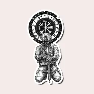 Viking Warrior Tactical Sticker, Norse Symbol Art Decal, Halloween Viking Skull Decor Gift, Modern Soldier Sticker for Laptop, Helmet, Car, Water Bottle, Laptop Water Bottle Decal Sticker