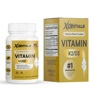Xcentials Vitamin K2/D3 - 60 Capsules for Bone & Heart Health - Gluten-Free Vegetarian Vegan Friendly - Improves Blood Circulation Boosts Immune System - Natural Supplement