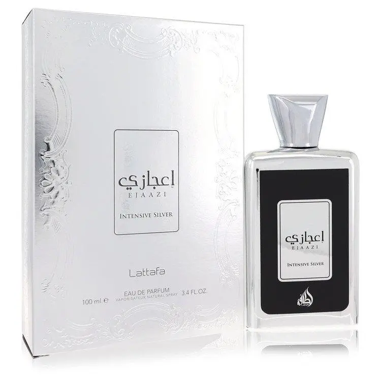 Lattafa Ejaazi Intensive Silver Eau De Parfum Unisex — Mandarin Orange, Grapefruit, Sea Notes, 3.4 oz (100 ml) | cedar, mandarin orange perfume, amber, grapefruit perfume, moss, mandarin orange grapefruit, grapefruit sea notes, sea notes cedar, fresh