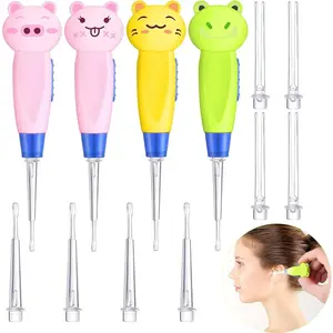 4 Pcs Ear Wax Removal LED Light Earwax Cleaning Tool LED Illuminated Ear Pick Remover Clip Tweezers Ear Spoon Cleaner with LED Light