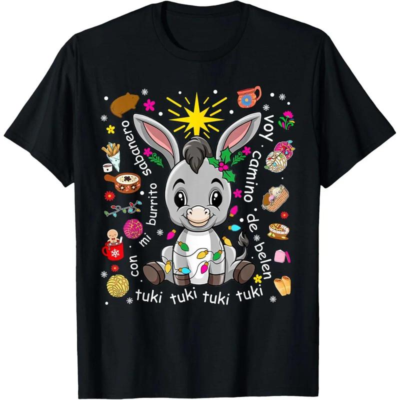 Mi Burrito Sabanero Mexican Christmas Donkey Spanish Xmas T Shirt Casual Tshirts Crewneck T-Shirt Funny Short Sleeve Unisex Graphic Tee for Men Women Adults Classic Menswear Summer Fashion Streetwear Top