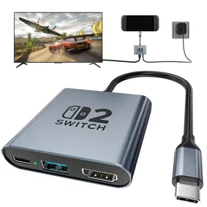RUNTOGOL Portable USB-C 2-Port Switch Docking Station, Aluminum Alloy Travel TV Dock with 4K@60Hz-120Hz HDR, 100W Max PD, 1000M Ethernet, 2 USB 3.0 Ports for Switch, Steam Deck Games