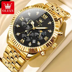 OLEVS Men's Watch Chronograph Business Formal Quartz Stainless Steel Waterproof Luminous Date Wristwatch Relojes Para Hombre Black/Green/White/Gold Dial