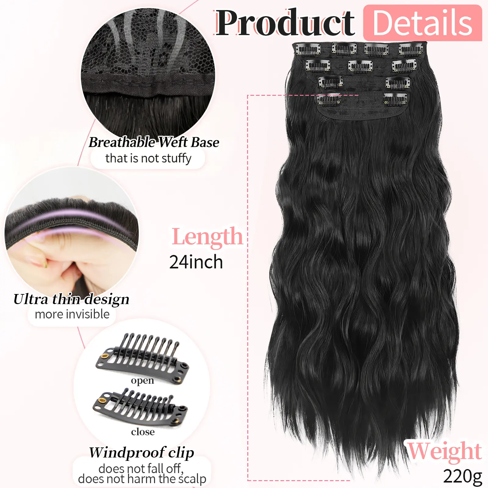 KooKaStyle 4PCS Clip in Hair Extensions for Women, 24 Inch 
