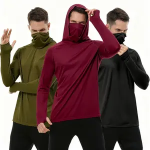 Men's UPF 50+ Hooded Long Sleeve Shirt with Built-in Face Mask | SunSafeTok FishingTok GorpcoreTok OutdoorTok Breathable Quick Dry UV Protection Athletic Hoodie | for Fishing Hiking Running Daily Wear