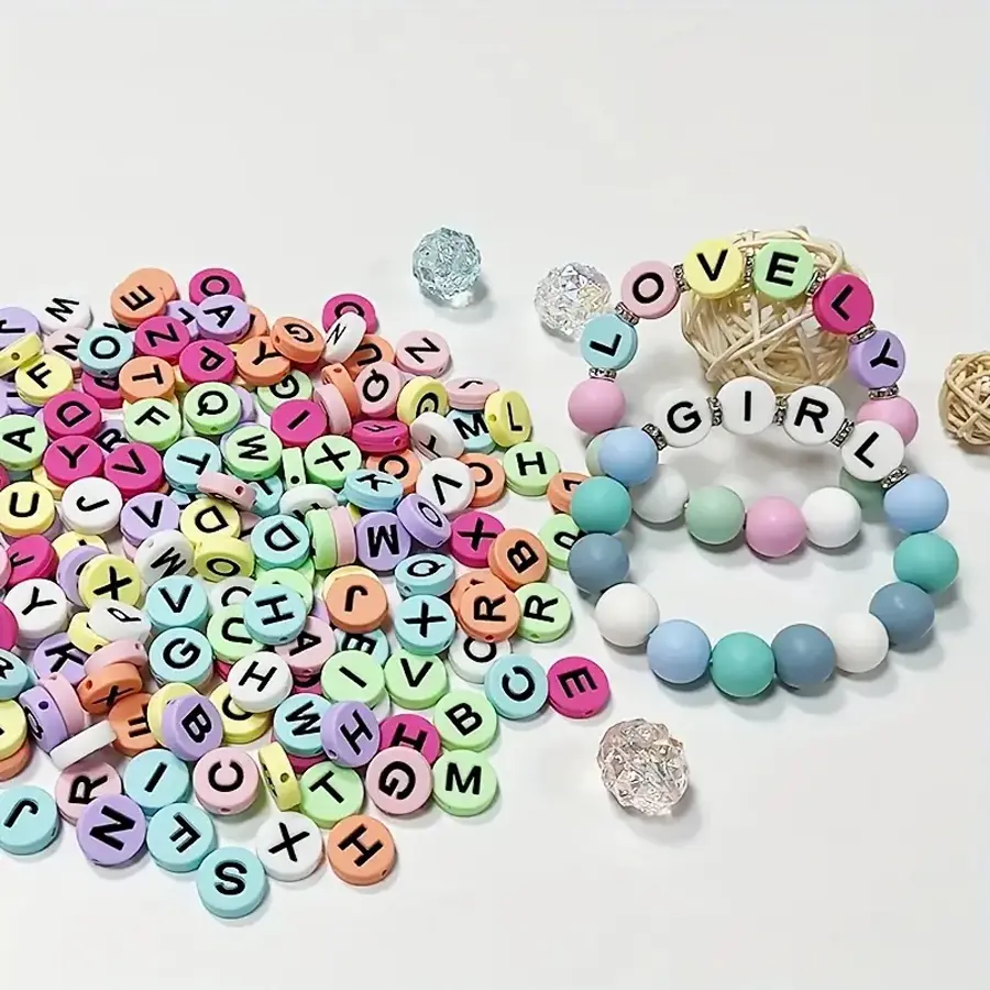 Unisex Names 26-Piece Lettered Soft Silicone Beads - DIY Beading & Jewelry Making Supplies, Crafting Accessories for Birthday Gifts, Keychain Creation