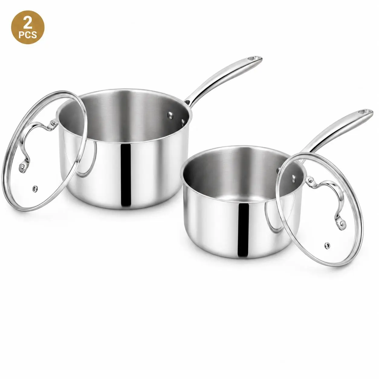 2PCS Stainless Steel Steamer Set with Lids, Multi-Purpose Steaming Pot Cookware, Durable Stainless Steel Pot with Fast Heating Base, Dishwasher Safe, Induction & Gas Stove Compatible, Vegetable & Seafood Steamer