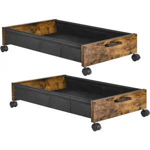 Under Bed Storage with Wheels, Wooden Under Bed Drawers  Wheels, Rolling Under Bed Shoe Storage, Space Saving, Rustic Brown,30L