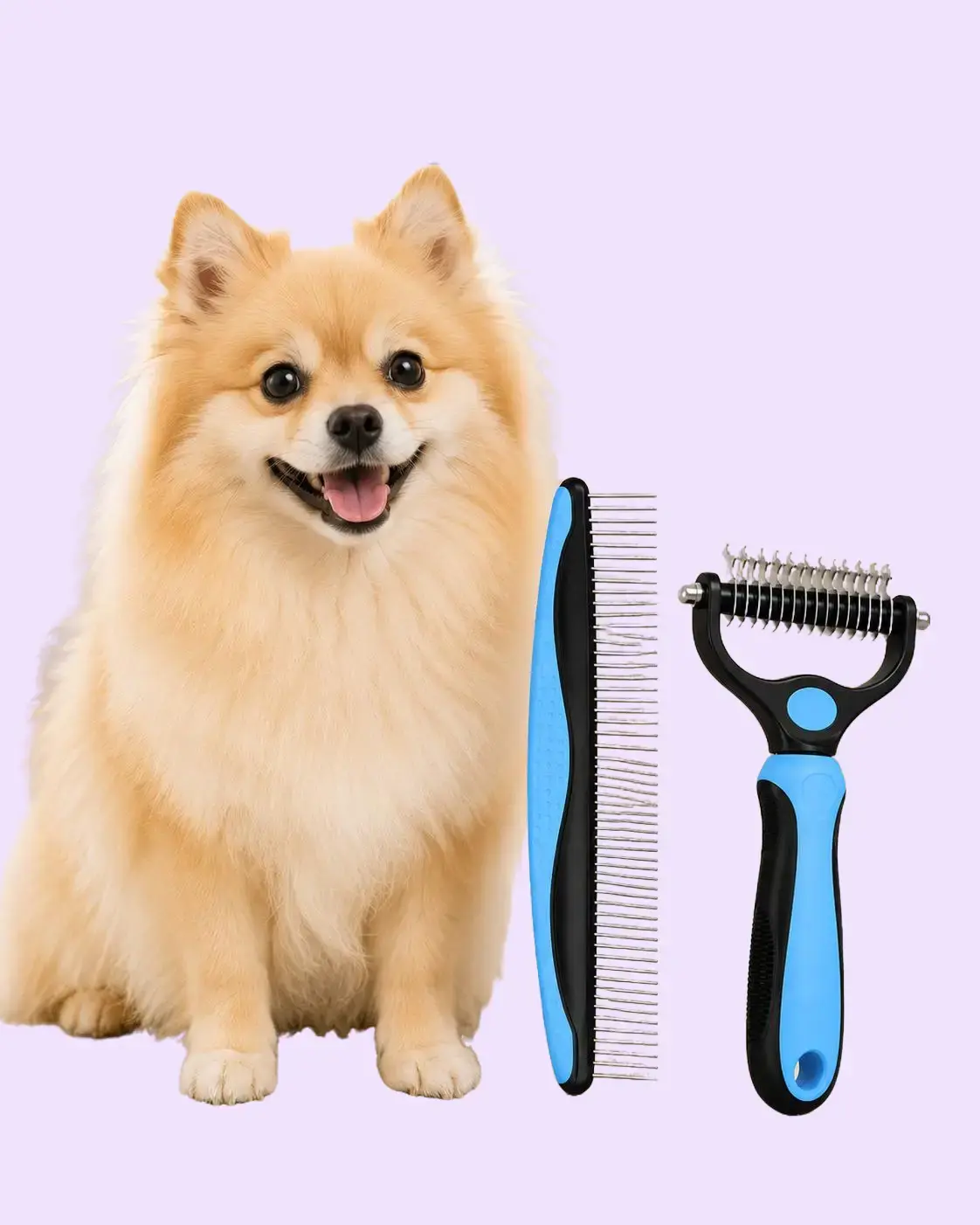 Dog & Cat 2-Piece Grooming Comb Set - Curved Teeth Gentle Rake, Undercoat Dematting Deshedding Tool, Pain-Free Universal Fit Extra Wide Double-Sided Accessory for Pet Beauty & Hair Care fur removal brush