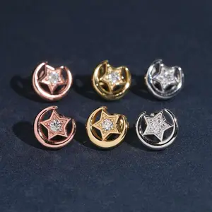 Circle Star Crescent Stud Earrings Lab Diamond – 14k Gold