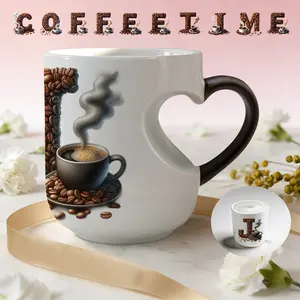 Hidden Pattern Alert! 👀☕️❤️ 11oz Color Changing Coffee Mug | A-Z Initial Coffee Bean Design with Heart Handle | Perfect Birthday & Mother's Day Father Day Gift