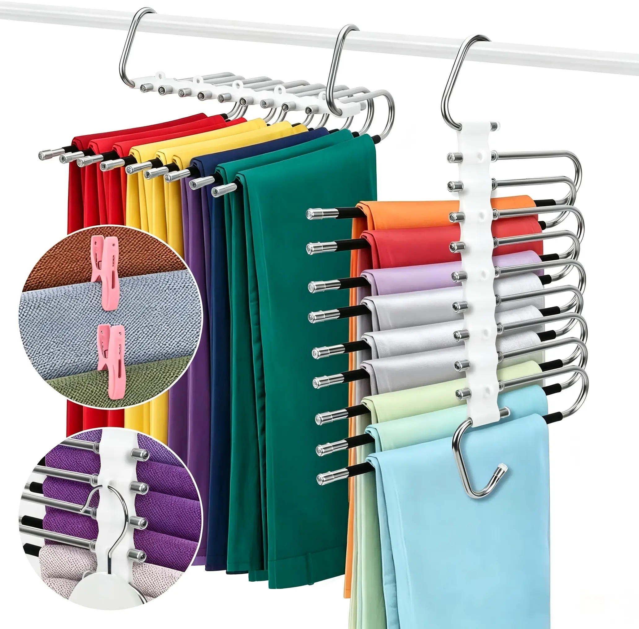 New Foldable Pants Hangers with 9 Layers, Space-Saving Hangers for Hanging Jumpers, Closet Storage Organization