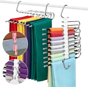 New Foldable Pants Hangers with 9 Layers, Space-Saving Hangers for Hanging Jumpers, Closet Storage Organization
