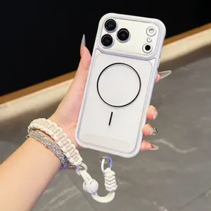 Double Color Acrylic Magnetic Phone Case with Tail Loop, Braided Hand Strap, Compatible with iPhone 17 Air/pro Max, iPhone 13-16 Series