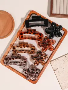 8pcs large fashionable and exquisite hollow square flower-shaped grip clip, autumn and winter elegant and retro women's leopard hair grip clip, firm grip strong non-slip back of the head hair accessories Ponytail Claw Clip Hair Claws Set