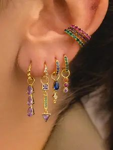 Colorful Non-natural Crystal Decorated Earring Stacking Set, Fashionable Chain Dangle Earrings for Women, Trendy All-match & Exquisite Jewelry for Birthday Gift, Teardrop Earrings