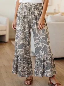 Camo Print Wide Leg Casual Pants, Loose Fit Silhouette Offers Comfortable Movement and Everyday Wear.