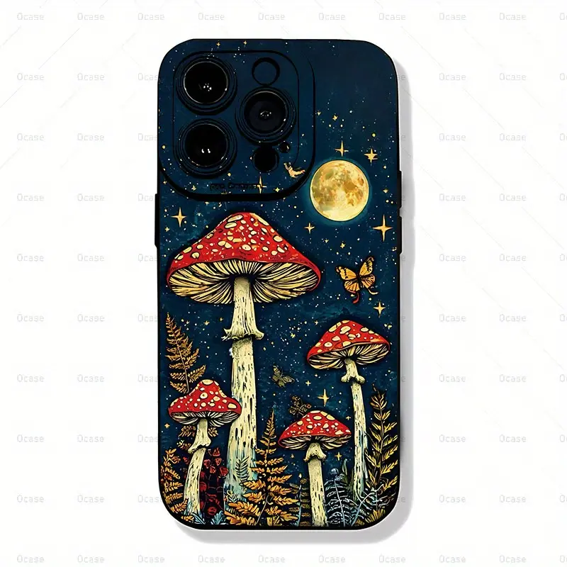 360-Degree Protection Patterned Mobile Phone Case - Flexible Mushroom Starry Night Design Accessory, Compatible with iPhone X Series & iPhone 11-17 Series Devices, Shockproof, Accessories
