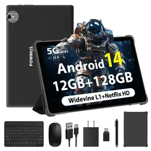 POWMUS 10.1-inch Android 14 Tablet Bundle, All-in-One with Keyboard, Mouse, Stylus, Case & Cable, 6GB native RAM (Supporting 12GB Expand) + 128GB ROM (1TB Expandable Max), Quad-Core, Dual Cameras 5MP+8MP, 8000mAh Battery — Perfect for Work, Study & Gaming