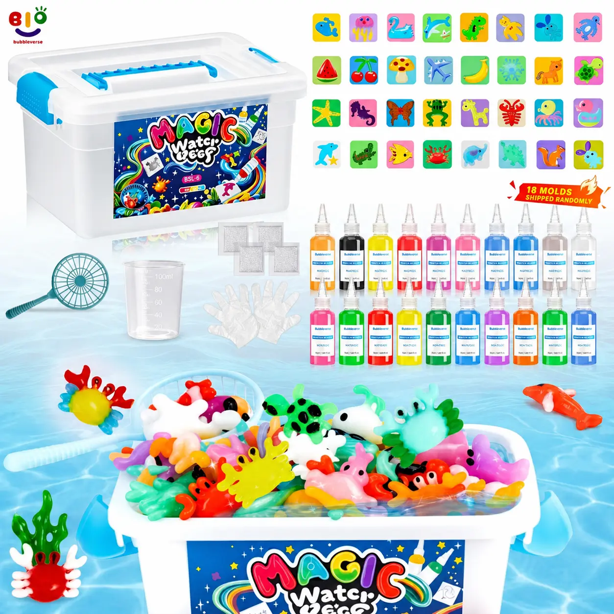 Squishy Maker Kit - Magic Water Elf Gel Slime & Squishy Toys, 10 Colors, 10 Patterns, Molds, Manual, 12+ Years DIY STEM Projects, Animal Squishies Slime, Watch Gelz Turn Into Toys, Christmas Gift, Animal Squishies Slime & Squishy Toys