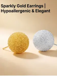 Hypoallergenic Gold Textured Ball Stud Earrings for Women, Sparkly Granule Metal Dome Earrings, Perfect for Daily Wear, Party, Date, Office & Wedding, Ideal Birthday, Valentine's, Anniversary, Mother's Day, Christmas Gift for Girlfriend, Mom, Bestie.