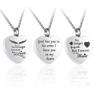 3 Pack Urn Necklace for Ashes Memorial Cremation Jewelry Ashes, Heart Silver Locket Stainless Steel Urns Pendant Keepsake with Different Words & Funnel Kit Bag
