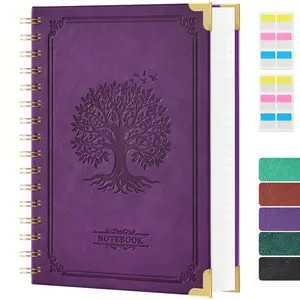 A5 Spiral Notebook Journal, 300 Pages Lined Vintage Leather Journal, with Beautiful Tree of Life Embossed, 100GSM Thick Paper, No Bleed, Inner Pocket, 5.7" X 8.4", Ideal Christmas Gift for Women/Men