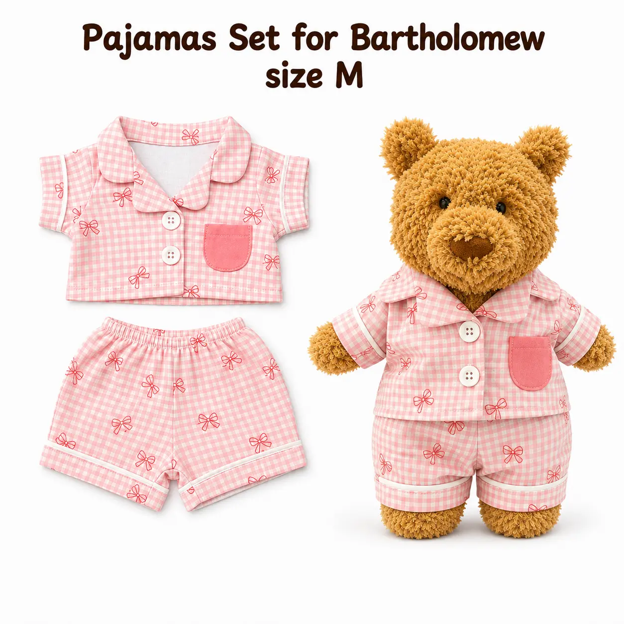 Pajamas Set for Bartholomew jellycat Size M, cute pajamas, Outfit For Bears Medium, Gifts For Daughters Birthday Gift ( Bear Not Included )