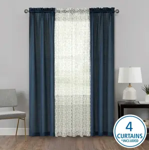 Curtain and Sheers Set, 4 Panels, Blue Moon, 27.5 W x 84” L