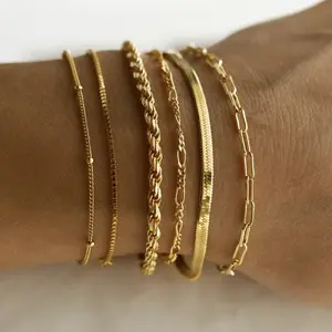 XINCY Fashionable Delicate Cuban Chain Bracelet Set Waterproof Color-Retentive Stackable Design for Women Layered Looks