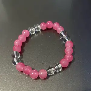 Sakura Bracelet - Pink Beaded Design with Clear Accents and Silver Clasp