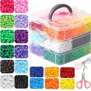 3600pcs 3 Layer Boxed Colorful Pony Beads, 6x9mm, 18 Solid Colors, Ideal for Friendship Bracelets, Necklaces, DIY Jewelry Making